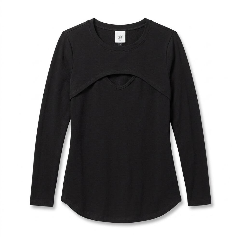 Cabi Peekaboo Cutout Layered Long Sleeve Tunic Top Black Womens XS
